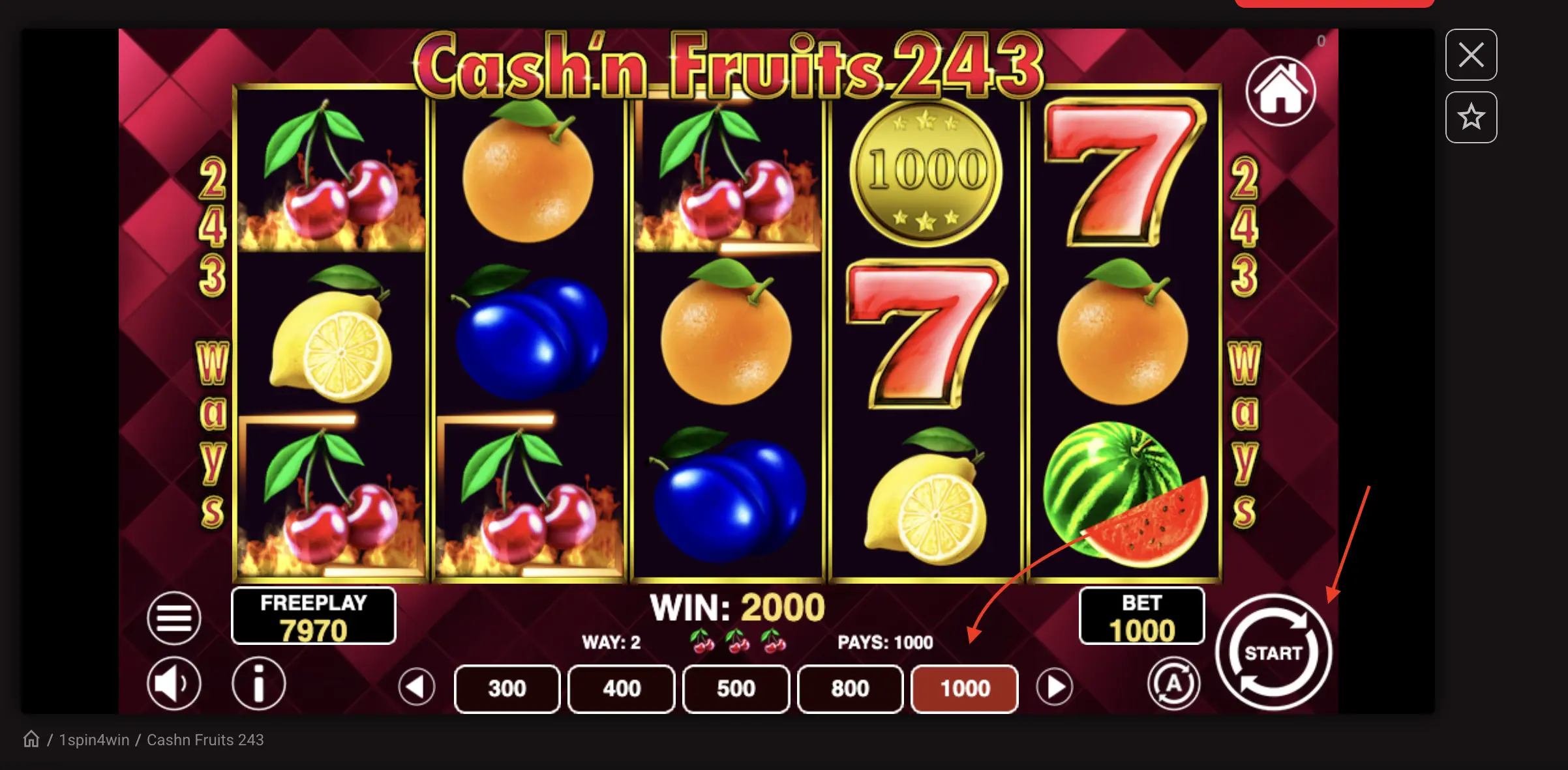 Игровое поле слота Pinco с барабанами и панелью ставок